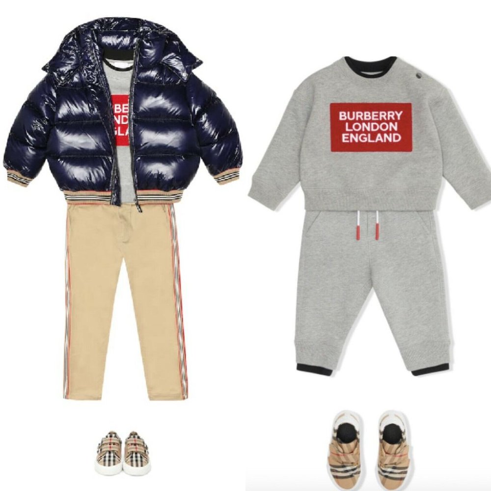 Burberry Kids Navy, Gray & Beige Logo Sweatshirt Sets